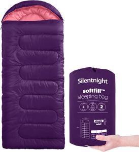 Silentnight Adult Mummy Sleeping Bag – 3 Season Lightweight, Warm, Purple