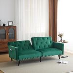 ModernLuxe 3 Seater Sofa Bed, 3-Gear Back Angle Adjustable Futon Sofa with Storage Pockets and Removable Armrests, Modern Nailhead-Trim Button-Tufted Recliner Sofa for Living Room, Velvet, Green