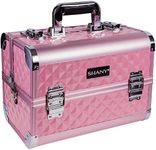 SHANY Premier Fantasy Professional Makeup Train Case Cosmetic Box Portable Makeup Case Organizer Jewelry storage with Locks, 3 Trays, Makeup Brush Holder and Cosmetics Mirror - Pink Diamond