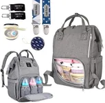 Dodo Babies Diaper Bag Backpack Set - Insulated & Waterproof Pockets - Plus Two Pacifier Clips, Binky Case & Stroller Straps (Blue/Grey)