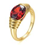 AllenCOCO Gold Ring for Women Trendy Gemstone Chunky Ring 18k Gold Plated Band Ring Signet Statement Ring, 18k Gold Plated, Ruby