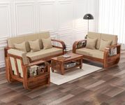 VEENUARTS Sheesham Wood 6 Seater Sofa Set for Living Room Furniture Wooden Sofa Set 6 Seater for Home & Office (3+2+1, Natural Finish) | 6 Seater Wooden Sofa