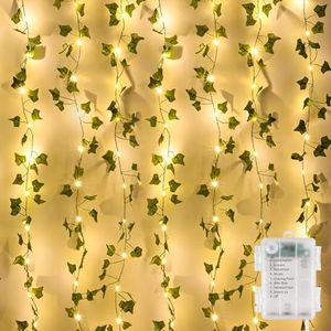 GuKKK Luces de Hadas LED de Hiedra Artificial, 10M Guirnalda Vines con 100 Luces LED, Cadena de Luz con Hojas, Hiedra Artificial, para Jardín, Patio, Escalera, Interior y Exterior Decoración