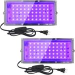 2 Pack 50W Led Black Lights, Black Lights for Glow Party, Blacklight Flood Light with Plug and Switch,for Glow Party, Halloween, Fluorescent Poster, Body Paint, Aquarium