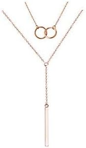 HUASAI Layered Circle Y Shaped Lariat Pendant Necklace for Women Friendship Jewelry Bar Necklace (rose gold)