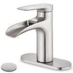 Brushed Nickel Bathroom Faucet, YardMonet Waterfall Bathroom Faucet with Pop Up Drain Single Hole Bathroom Faucet, Single Handle Bathroom Sink Faucet, RV Faucet Brass