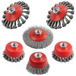 AOKLIT 6 Pack Wire Wheel Brush Cup Brush Set， for 5/8 Inch 11 Threaded Arbor Angle Grinder,for Metal derusting,Grinding.Set includes 3 & 4 Inch Twisted Knotted & Coarse Crimped Cup Brush