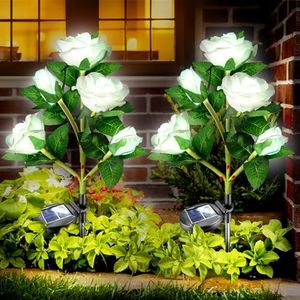 Anordsem Solar Garden Lights - 2 Pack Outdoor Decor Lights Waterproof Solar Outdoor Lights White Rose Light for Garden, Patio, Yard, Flowerbed ,Pathway Decor