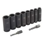 Kobalt 864582 10-Piece 3/8-Inch Drive 6-Point Deep Impact Socket Set, Inch, includes 5/16, 3/8, 7/16, 1/2, 9/16, 5/8, 11/16, and 3/4-Inch Sockets