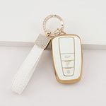 1797 Key Fob Cover for Toyota Camry RAV4 Corolla Highlander Avalon Accessories Bling Keychain Car Remote Case Shell Protector 3 Button White Gold TPU Girly Cute