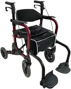 LivingSURETM Rollator Walker & Transport Wheelchair Combo XL, Burgundy