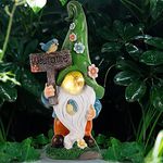 Prsildan Garden Gnome Statue Gnome Outdoor, Welcome Sign, Magic Orb with Built-in Solar LED Lights, Hand-Painted and Special Coating, Durable Decor for Lawn Patio Wedding Spring Summer, 15 X 7.5 in