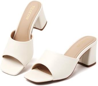 Tilocow Chunky Heeled Sandals for Women Square Toe Slip On Mules Comfortable Low Block Heels Embroidered Sandals Summer Boho Dress Shoes