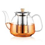 CNGLASS 1100ml Glass Teapot with Infuser,Clear Glass Tea Kettle with Removable Stainless Steel Strainer,Stovetop Safe Glass Teapot for Blooming and Loose Leaf Tea…