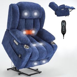 FOREOCELIV Power Lift Recliner Chair with Massage and Heat for Adults Elderly, Infinite Position USB Ports Cup Holders (34.6" Chenille+Dark Blue)