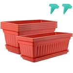 MUKCHAP 6 PCS 17 Inch Plastic Flower Window Planter Box, Rectangular Flower Pot Planters with Drainage Holes and 24 Pcs Plant Labels, Vegetables Flower Growing Container Plant Pot, Red