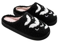 Hzxsny Halloween Slippers for Women Men Fuzzy Preppy Slipper Warm Funny Spooky Cloud Slipper House Couple Slipper Memory Foam Shoes, Bat-black, 6.5-7.5 Women/5-5.5 Men