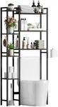 Furnulem 7 Tiers Rattan Bathroom Over The Toilet Shelves, Space Saver with Toilet Paper Holder Bathroom Rack, Tall Freestanding Adjustable Shelf Over Toilet Storage Organizer, Black