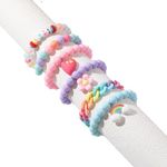 Venzina® 6 Pack Acrylic Beads Bracelet for Girls Friendship Bracelets Set Cute Elastic Kids Rainbow Bracelets Flower Heart Charms Beaded Bracelets Party Princess Dress Up Gifts