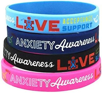 LF 4pcs Colorful Silicone Rubber Chain Medical Bracelet Anxiety Awareness Bracelet Set Health Alert Monitoring Systems Emergency Cuff Wristband for Men Women Adults,4 Packs(Anxiety Awareness)