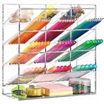 BEYGORM Acrylic Vertical Marker Organizer for 150 Makers,Angled Pen Holders Desktop Organization,Clear Large Stationary Pencil Holder for Desk,Art Supply Storage Organizers for School Supplie