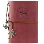 MALEDEN Leather Journal Refillable, Premium Spiral Notebook Classic Binder Vintage Embossed Travelers Journal with Blank Paper and Retro Pendants (Red)