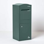 Large Smart Parcel Box With Curved Roof Top Dark Green Strong Metal Drop Box With Front Access Door for Safe and Secure Multiple Deliveries Wall Floor Gate Mounting Weatherproof Outdoor Delivery Box