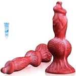 Fengfeiyan 5.7 inch Red and White Realistic Beginner's BBC Dog Dildo Safe Silicone Fantasy Knot Dildo Unique Texture for Enhanced Sensation Couples Strap On Anal Toys for Gay Lesbian and Couples S