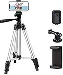 Phone Tripod,LINKCOOL 42" Aluminum Lightweight Portable Camera Tripod for iPhone/Samsung/Smartphone/Action Camera/DSLR Camera with Phone Holder & Wireless Bluetooth Control Remote (Silver)