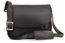 VISCONTI - Women's Leather Crossbody Saddle Bag - Medium Handbag - Multiple Pockets - Adjustable Shoulder Strap - ATLANTIC 2195 - Black