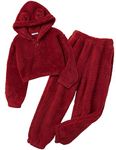 Arshiner Girls' Clothing Set Long Sleeve Ear Sweatshirt and Sweatpants with Pockets Kids Red Fuzzy Tracksuit 5-6Y