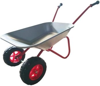 ASC New Child Kids Twin Wheel Wheelbarrow - Silver/Red - Toy, Play, Farm, Garden