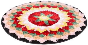 Amazon Brand - Solimo Microfiber 2000 GSM Rangoli Round Bath Mat | Anti-Skid | 40X60 Cm (Multicolour)