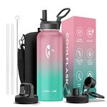 40 oz Insulated Water Bottle with Straw&3 Lids, Coolflask Stainless Steel Metal Flask Wide Mouth for Sports or Office, BPA-Free Keep Cold Up to 48 Hrs or Hot Up to 24 Hrs, Bubblegum Princess