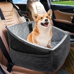 NEEZUKAR Dog Car Seat for Small Dogs,Detachable Washable Dog Booster Seat Under 30lbs, Pet Car Seat Travel Bed with Storage Pockets and Dog Safety Belt (Black/Grey)