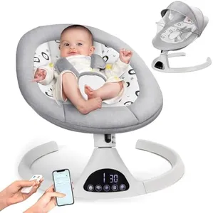 Electric Baby Swing for Infants to Toddler Portable Babies Swing Timing Function 5 Swing Speeds Bluetooth Touch Screen Music Speaker with 10 Preset Lullabies 5-Point Carabiner Gray