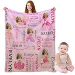 Artsadd Custom Name Blanket for Kids, Personalized Baby Blanket, Princess Blanket Gifts for Girls, Customized Blanket with Face Photo for Toddler Newborn, Fleece Throw Blanket Birthday