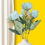 Kraft Seeds by 10CLUB Artificial Peonies | Light Blue Flowers with Green Fillers | 5 Stems | (Vase not Included)