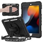 SEYMAC Case for iPad 9th/8th/7th Generation 2021/2020/2019, iPad 10.2 Case, Shockproof Case with Screen Protector, 360 Degree Rotating Stand/Hand Strap, Pen Holder for iPad 10.2 Inch, Black