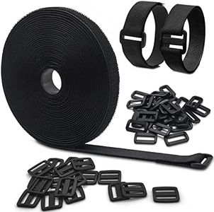 Sujetacables de 10m con 50 Hebillas, Cinta para Corte libre, Bridas Negras para Cinchas Multiusos Hebilla y Lazo para Bicicletas, Herramientas de Jardín