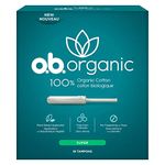 o.b. Organic Tampons with New Plant-Based Applicator, 100% Organic Cotton, Super, 18Count