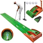 Golf Putting mat with Auto Ball Return, Putting Green Indoor, Crystal Velvet Mat and Solid Wood Base, Game Practice Golf Gifts for Home, Backyard, Office