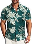 MAPICK Mens Summer Hawaiian Button Down Shirt Funny Tropical Flower Graphic Short Sleeve Shirt Beach Vacation Casual Shirts(Green - Palm Tree,XX-Large)