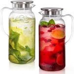 Nicunom 2 Pack 2L Plastic Pitcher, Clear Pitcher with Lid, Water Jug for Fridge, BPA-Free, Ice Tea Pitchers for Juice, Sangria, Lemonade, Milk, Coffee, Cold or Hot Beverages