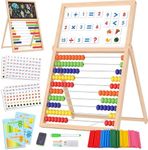 Gotoofun Wooden Abacus for Kids Math - Double-Sided Blackboard Whiteboard for Toddlers with 308 Magnetic Number & Fruit Cards, 100 Counting Sticks Montessori Educational Toys Homeschool Essentials