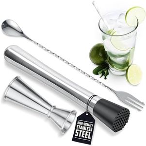 Stainless Steel Muddler Cocktail Spoon Set - Bar Muddler for Cocktails Set with Cocktail Stirring Spoon for Delicious Mojitos and Fruit Drinks - Mojito Mixer Bar Muddler Tool Drink Stirrer Long Spoon