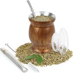 9Oz Yerba Mate Cup, Yerba Mate Gourd Set-Stainless Steel Modern Mate Cup, 2 Bombilla Mate Straws, Cleaning Brush and BPA Free Lid, Double-Walled and Hot&Cold Drink, Mate Gourd for Mate Tea, Coffee