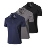 Gaiatiger 3 Pack Mens Polo Shirts Short Sleeve Dry Fit Lightweight Golf Casual Collared Tops Breathable Moisture Wicking Work Shirts（0427） Black Grey Navy-XL