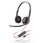 Plantronics Poly by Plantronics - Blackwire 3220 USB-C Wired Headphones On Ear Headset - Dual Ear (Stereo) with Boom Mic - Connect to PC/Mac Via USB-C. Works with Teams, Zoom and More (209749-22)