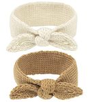 El Regalo 2 PCs Turban Wool Headband - Warm Rabbit Knot Hair Band, Knit Head Wrap for Baby Girls Newborns and Toddlers (Beige & White)